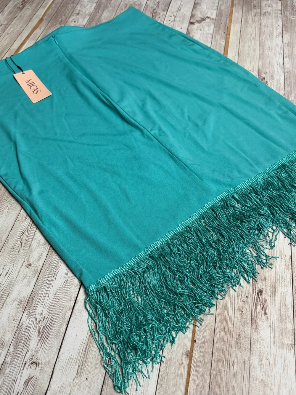 MICA'S Teal Fringe Pencil Skirt - Picture 6 of 6